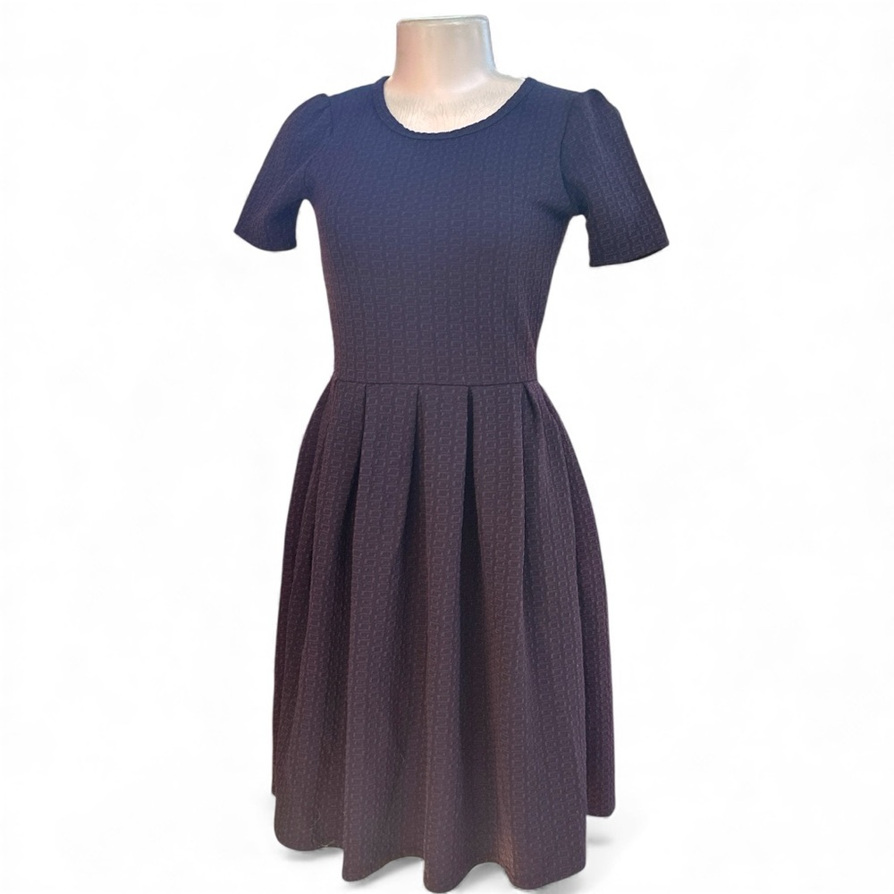 LuLaRoe Amelia Dress XS Plum Textured Fit & Flare Pockets Gold Zipper